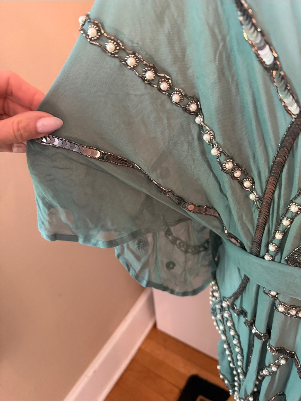 Free People X Jen’s Pirate Booty Space Odyssey Embellished Pearl Kaftan Dress - Picture 8 of 11